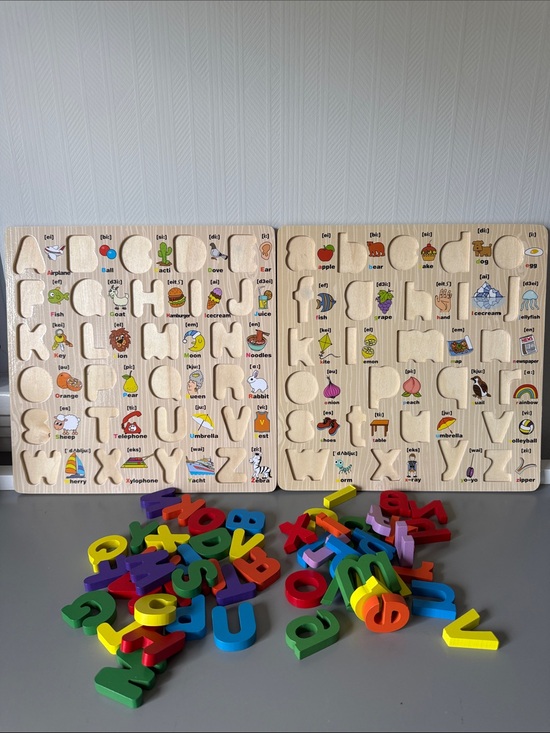 Other - Wooden Alphabet Upper and Lower Case Letters Puzzle with Multicolor Letters